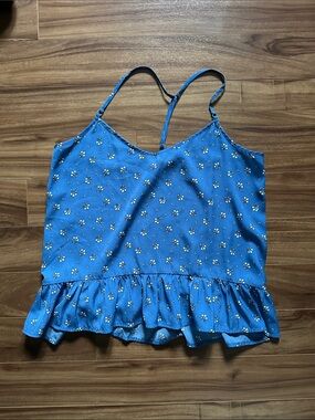 Blue Floral Ruffle Hem Cami Top - Women's